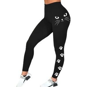 Cat Print Fleece-Lined Leggings – Small